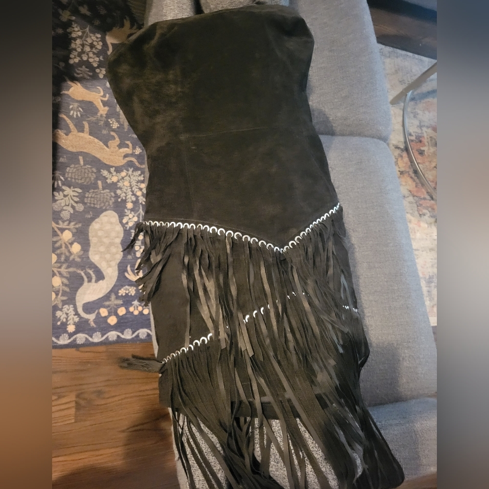 Black Fringe Skirt with White Stitching